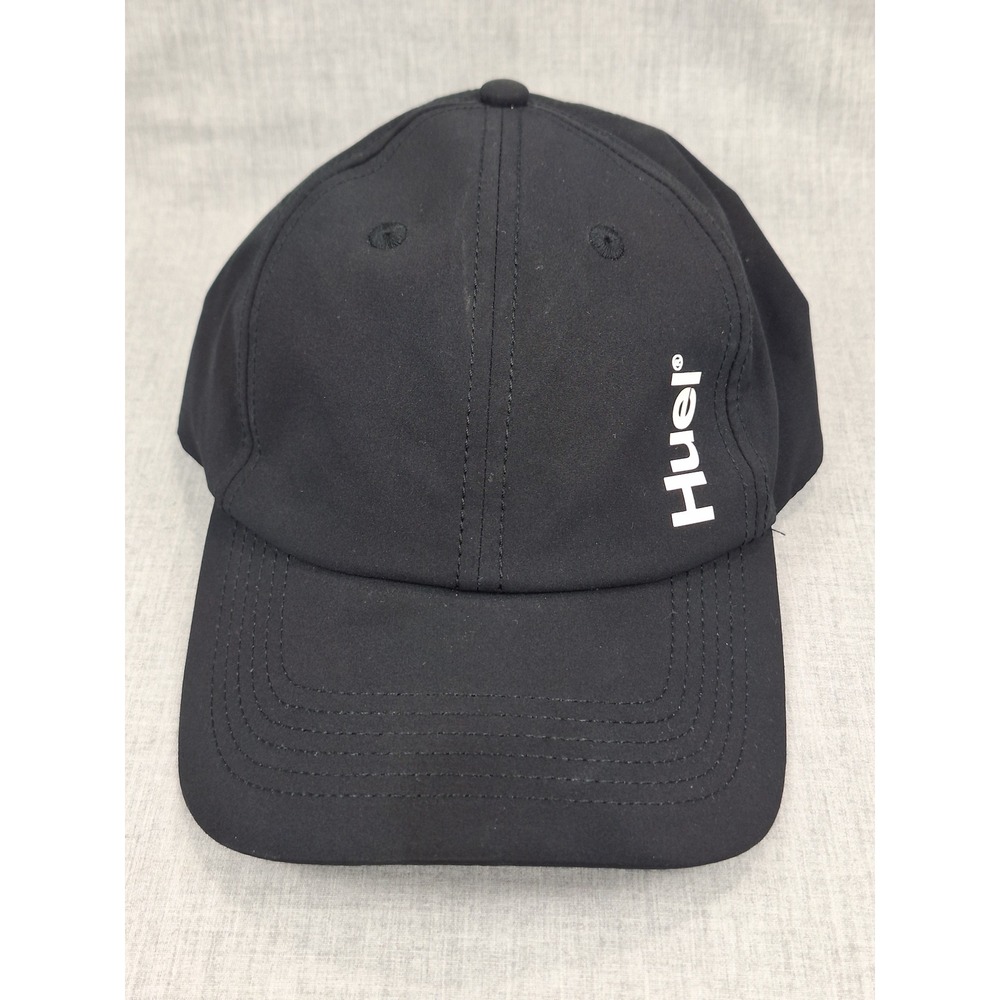 Huel Black Performance Baseball Cap Adjustable Buckle Strap Hat Athletic Logo